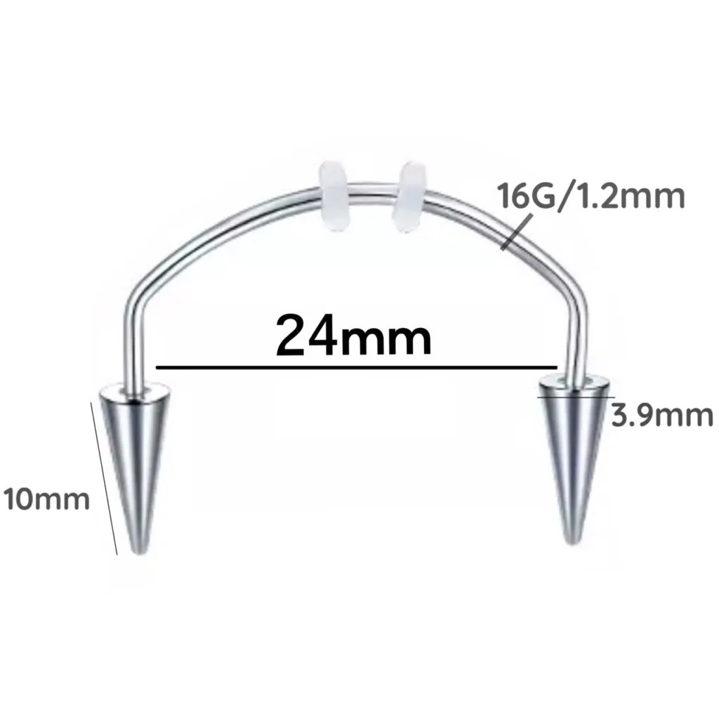 Smiley Horseshoe Barbell w/ Spikes for Vampire Fangs Halloween Teeth