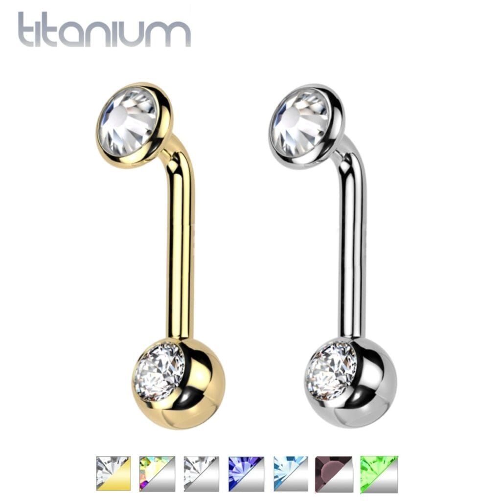 Titanium Christina VCH L Bent Barbell with Jewelled Ends