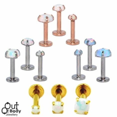 Ear Cartilage Labret Monroe Stud With Prong Set Opal Top