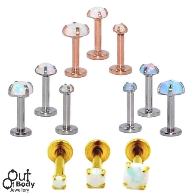 Ear Cartilage Labret Monroe Stud With Prong Set Opal Top