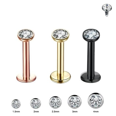 Labret Stud with Jewelled Tops Threaded in Coloured Graduating Sizes