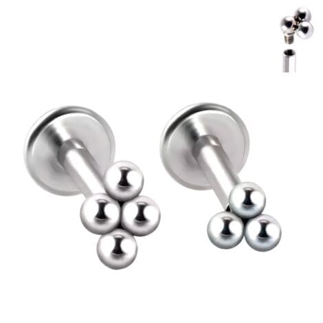 Labret Cartilage Stud Threaded with Micro Ball Cluster Top/ Bonus Bar
