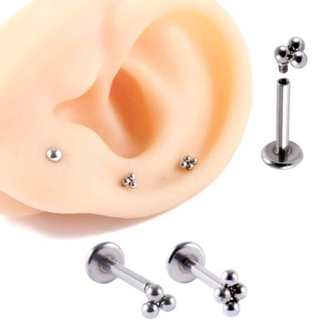 Labret Cartilage Stud Threaded with Micro Ball Cluster Top/ Bonus Bar - Image 6