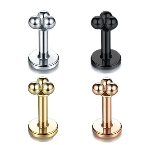 Ear Cartilage Labret Stud Threaded with Triple Ball Top