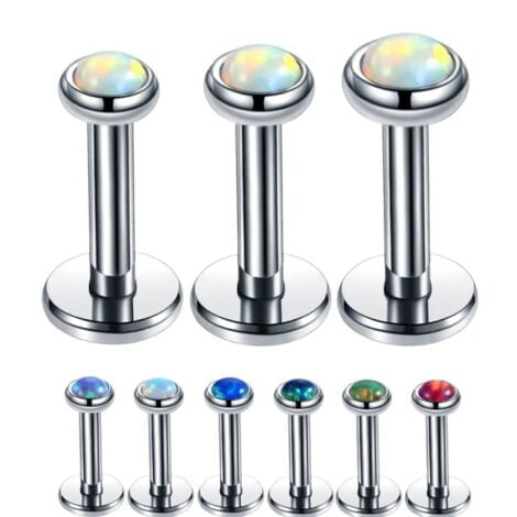 Labret Cartilage Stud with Threaded Flat Opal Top
