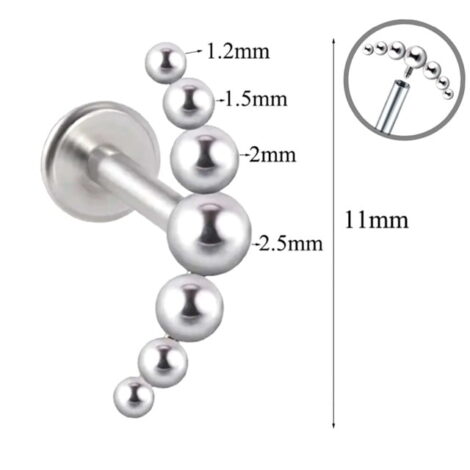 Micro Ball Curved Top Labret Cartilage Stud Internally Threaded - Image 3