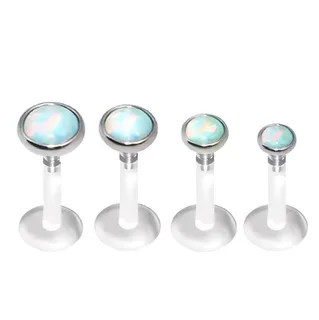 Bioplast Push Fit White Snow and Fire Opal Top Labret Stud/ Bonus Bars