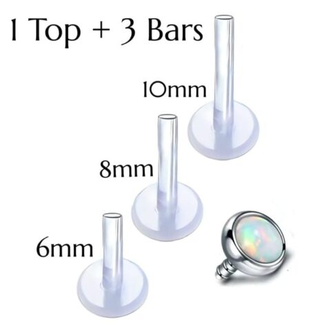 Bioplast Push Fit White Snow and Fire Opal Top Labret Stud/ Bonus Bars - Image 2