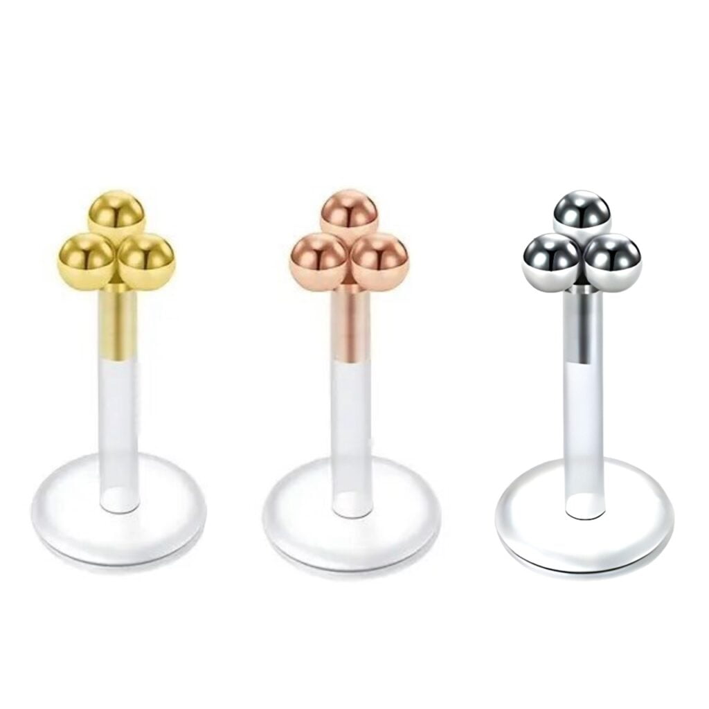 Ear Cartilage, Lip Labret Bioplast with Micro Triple Ball Top