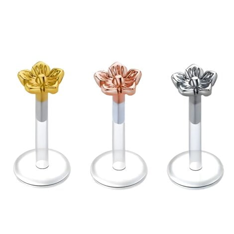 Ear Cartilage, Lip Labret Bioplast Stud with Push Fit Flower Top
