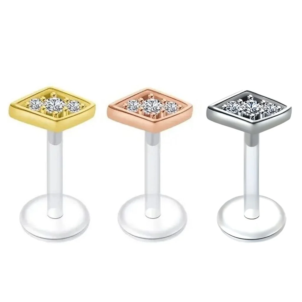 Ear Cartilage, Lip Labret Bioplast with Push in Crystal Diamond Top