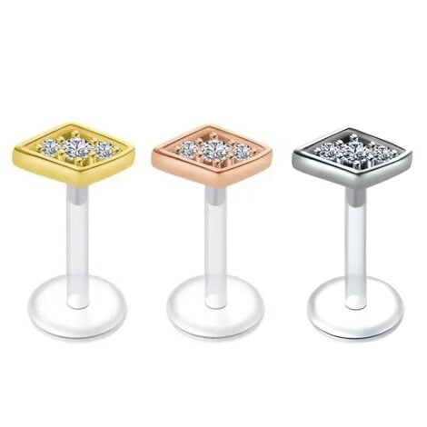 Ear Cartilage, Lip Labret Bioplast with Push in Crystal Diamond Top