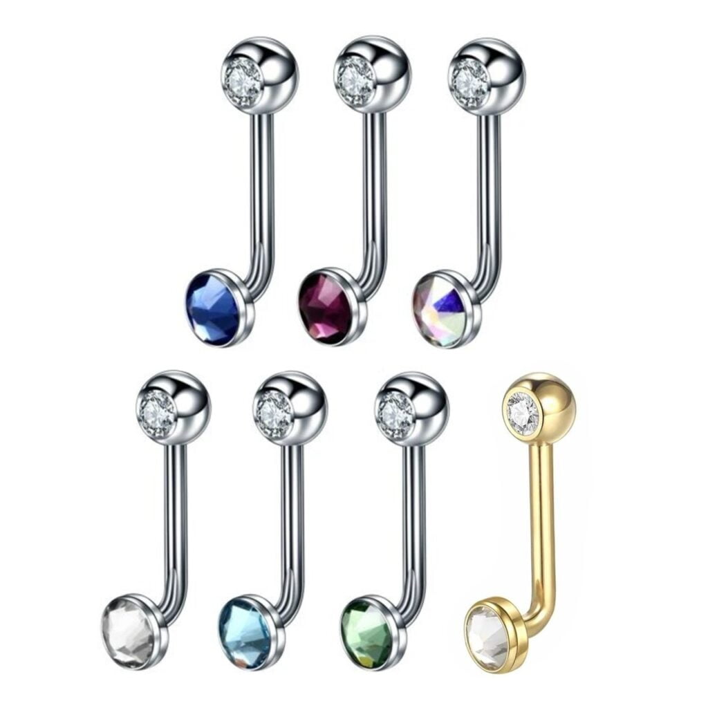 Titanium Christina VCH L Bent Barbell with Jewelled Ends