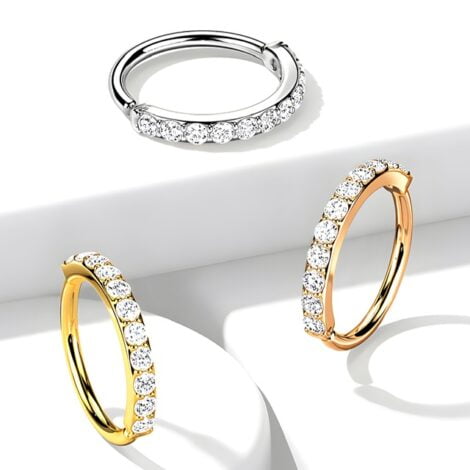 Hoop Half Circle Lined with Embedded CZ / Nose Ear Ring