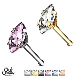 20G CZ Marquis Prong Set Top Nose Bone Stud