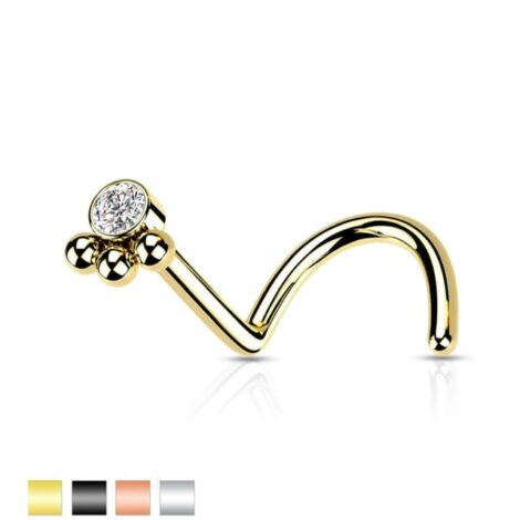 3 Beaded Ball Cluster with CZ Nose Screw Ring - Image 1