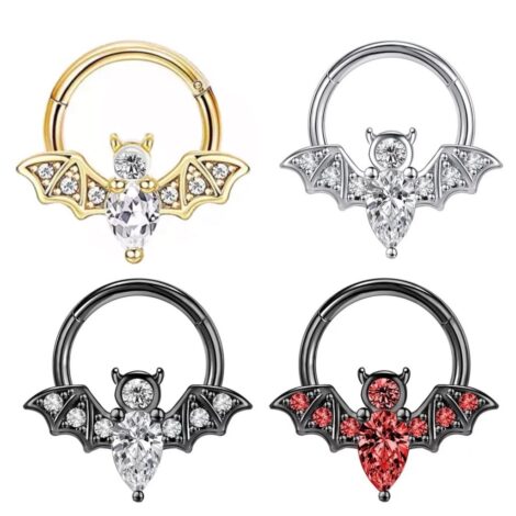 Hinged Segment Ring with CZ Jewelled Halloween Bat - Image 1