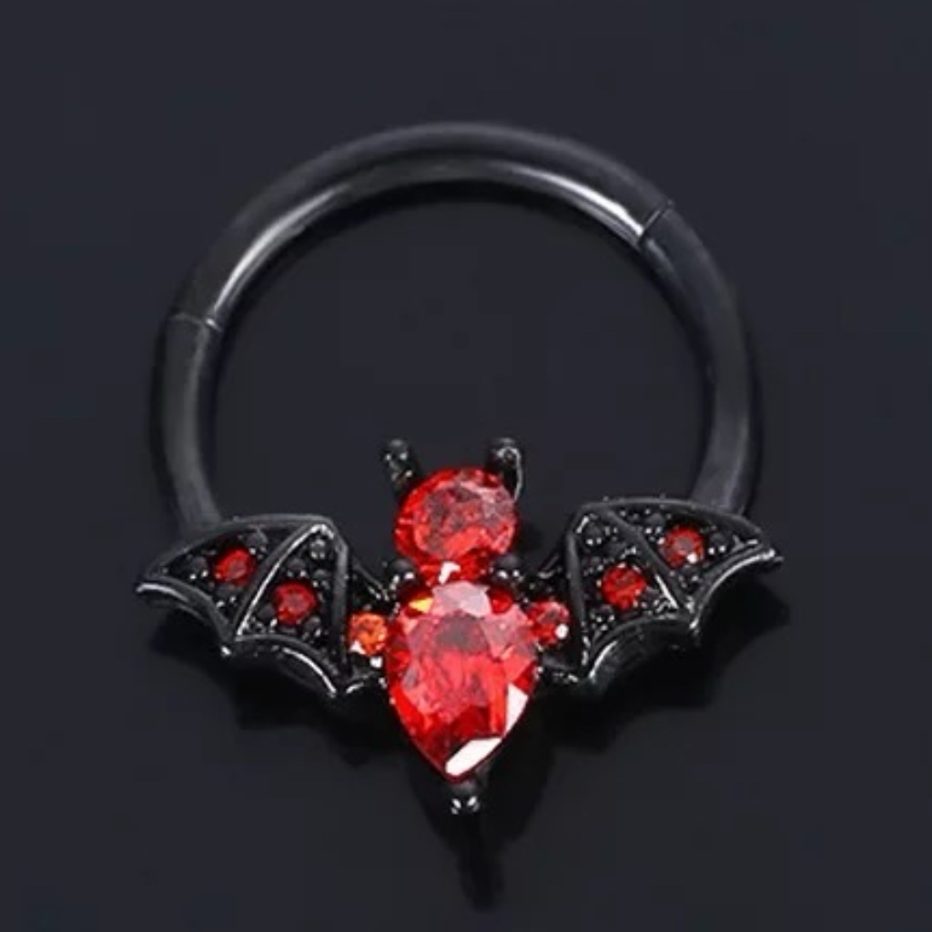 Hinged Segment Ring with CZ Jewelled Halloween Bat