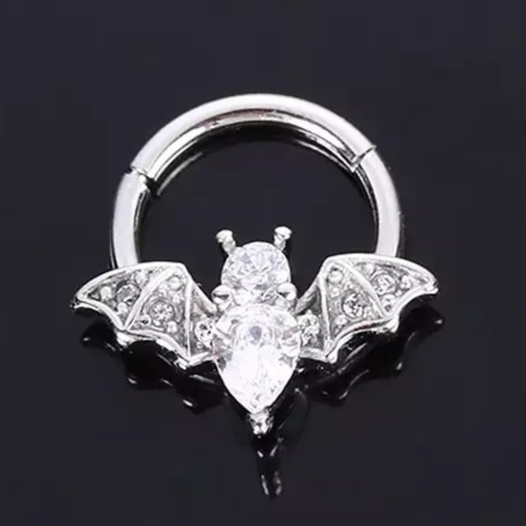 Hinged Segment Ring with CZ Jewelled Halloween Bat