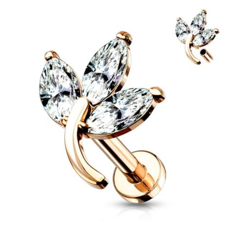 3 Marquise CZ Set Leaf Top Labret Internally Threaded Cartilage Stud - Image 4