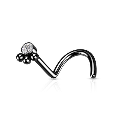 3 Beaded Ball Cluster with CZ Nose Screw Ring - Image 4