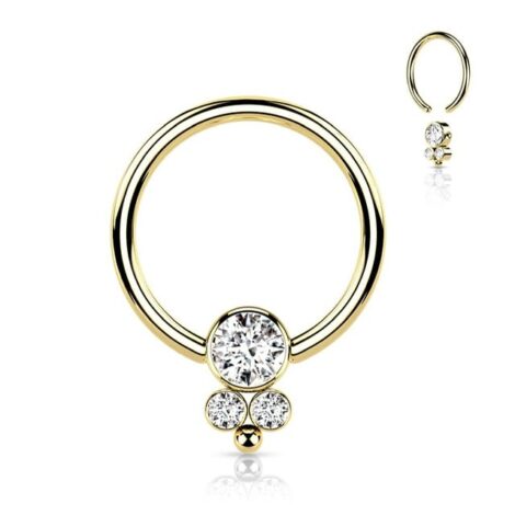 All 316L Surgical Steel Hoop Ring with Rotatable 3 CZ Flat Ball Cluster - Image 5