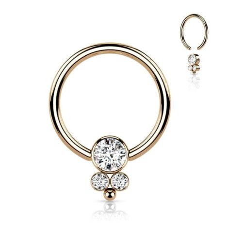 All 316L Surgical Steel Hoop Ring with Rotatable 3 CZ Flat Ball Cluster - Image 7