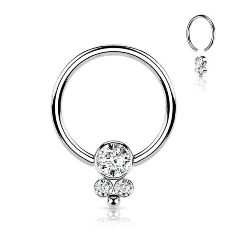 All 316L Surgical Steel Hoop Ring with Rotatable 3 CZ Flat Ball Cluster - Image 6