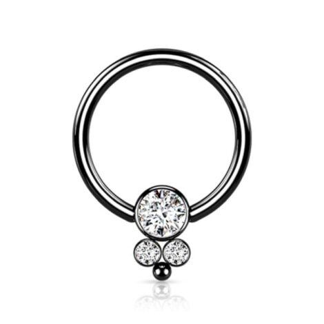 All 316L Surgical Steel Hoop Ring with Rotatable 3 CZ Flat Ball Cluster - Image 3