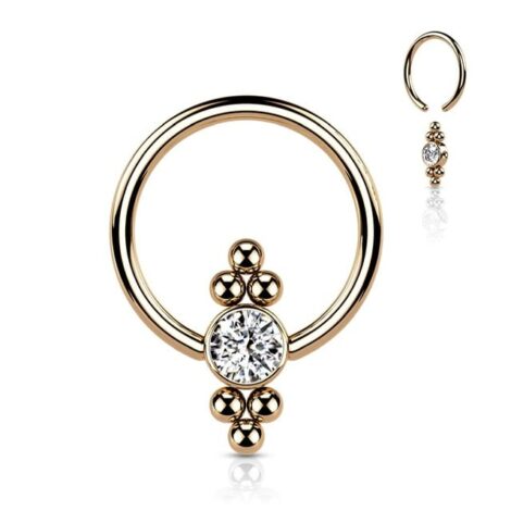All 316L Surgical Steel Hoop Ring with Rotatable CZ Flat Ball and Bead Clusters - Image 6