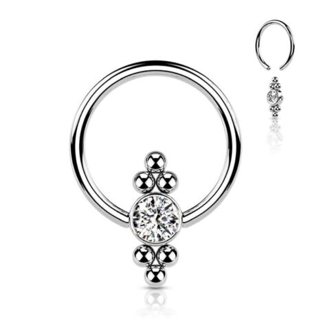 All 316L Surgical Steel Hoop Ring with Rotatable CZ Flat Ball and Bead Clusters - Image 4