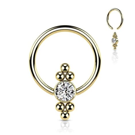 All 316L Surgical Steel Hoop Ring with Rotatable CZ Flat Ball and Bead Clusters - Image 7