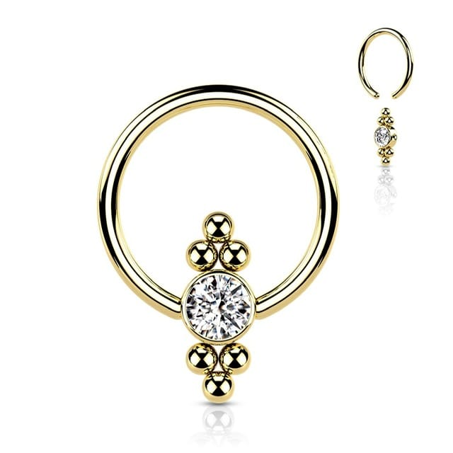 All 316L Surgical Steel Hoop Ring with Rotatable CZ Flat Ball and Bead Clusters