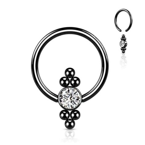 All 316L Surgical Steel Hoop Ring with Rotatable CZ Flat Ball and Bead Clusters - Image 5