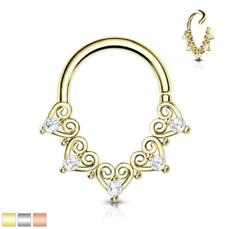 Heart Filigree Ring with Mini CZ Bendable Hoop for Daith Septum