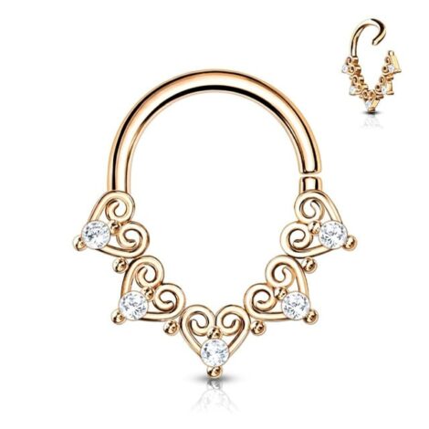 Heart Filigree Ring with Mini CZ Bendable Hoop for Daith Septum - Image 4