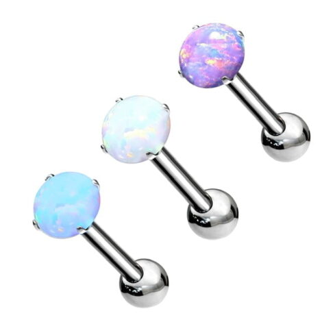 16G Cartilage Tragus Barbell with Prong Opal Top in 4 Sizes - Image 1