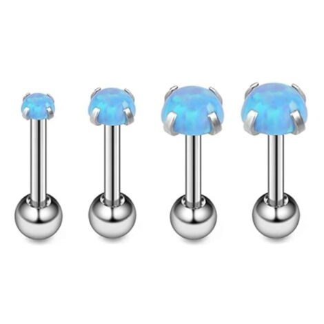 16G Cartilage Tragus Barbell with Prong Opal Top in 4 Sizes - Image 2