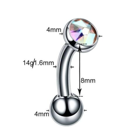 Titanium Curved Barbell with Flat Gem Top Christina/ VCH Piercing - Image 5