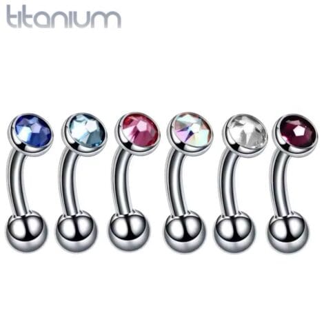 Titanium Curved Barbell with Flat Gem Top Christina/ VCH Piercing