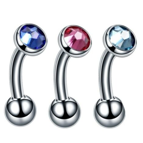 Titanium Curved Barbell with Flat Gem Top Christina/ VCH Piercing - Image 2