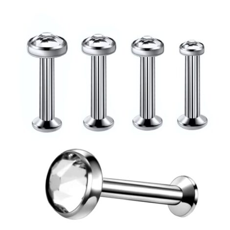 Titanium Labret Stud Threaded with CZ Top and Micro Convex Base - Image 2