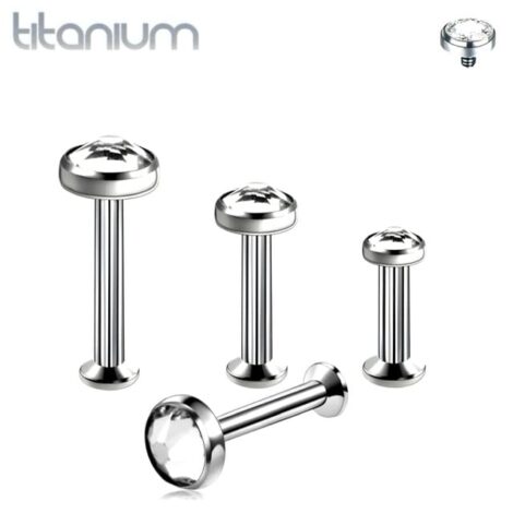 Titanium Labret Stud Threaded with CZ Top and Micro Convex Base - Image 1