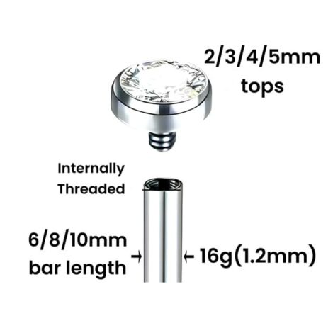 Titanium Labret Stud Threaded with CZ Top and Micro Convex Base - Image 3