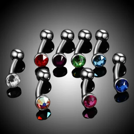Titanium Curved Barbell with Flat Gem Top Christina/ VCH Piercing - Image 4