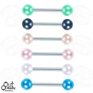 Frosty Acrylic Pearl Ball Tongue Nipple Barbell in Mixed Sizes