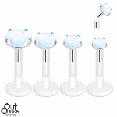 BioPlast Prong Opal Push Fit Top Labret Cartilage Stud/ Bonus Bars
