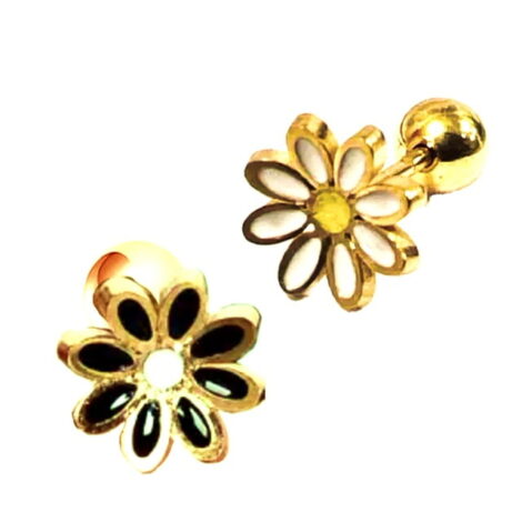 Cartilage/ Tragus 20GA Gold Barbell with Black or White Daisy Top - Image 1
