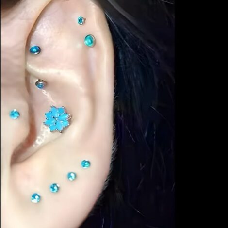 Labret Cartilage Stud Threaded with Colourful Jewelled Tops in 5 Sizes - Image 5
