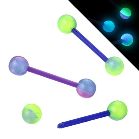2-Color Glow In The Dark Balls with Bioplast Flexi Tongue Nipple Barbell